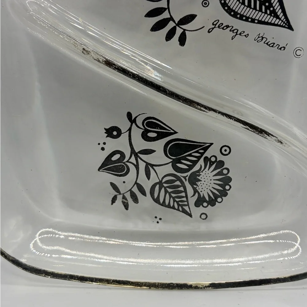 Georges Briard MCM Vintage Divided Silver Botanical Floral Glass Serving Tray